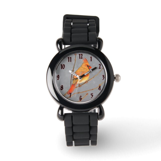 Cardinal on Branch Painting - Original Bird Art Watch (Front)