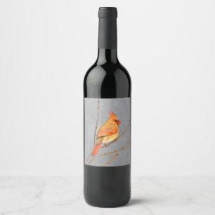 Cardinal on Branch Painting - Original Bird Art Wine Label