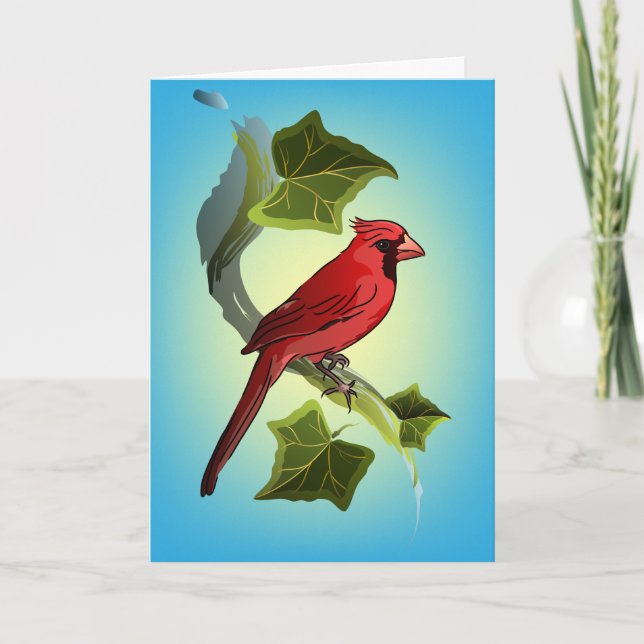 Cardinal on Branch with Ivy Leaves Card (Front)