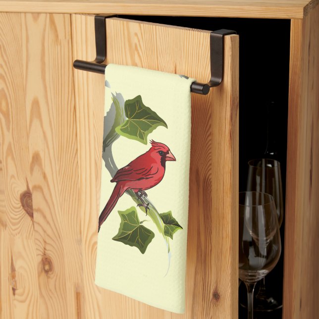 Cardinal on Branch with Ivy Leaves Towel (Thirds Fold)