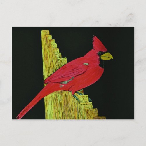 Cardinal on Fence Artwork Postcard