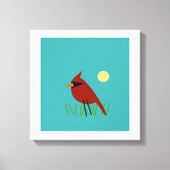 Cardinal On Grass With Aqua Blue Green Canvas Print by JoLinus at Zazzle