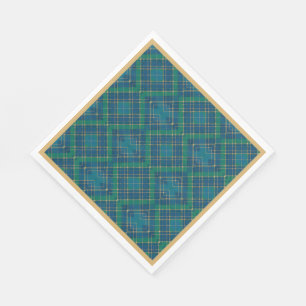Cardinal on Green, Blue, Gold, Christmas Plaid Napkins