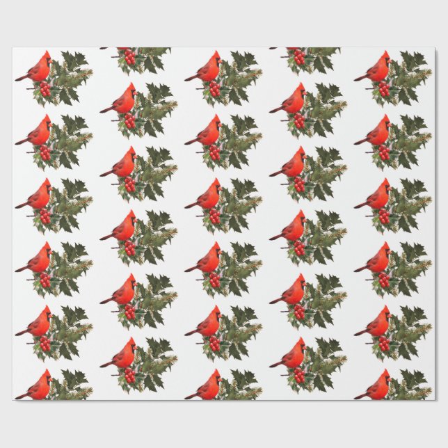 Cardinal on Holly 2 Wrapping Paper (Flat)