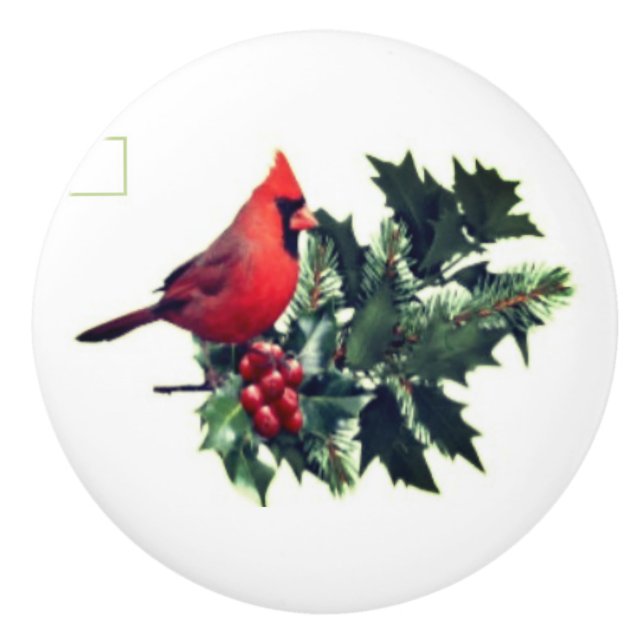 Cardinal on Holly Ceramic Pull (Front)