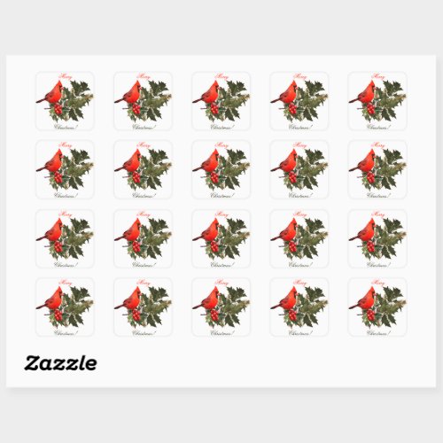 Cardinal on Holly Envelope SealsLabelsStickers Square Sticker