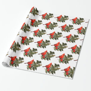 Cardinal on Holly Wrapping Paper