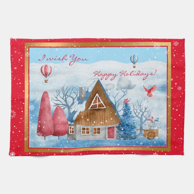Cardinal on Landscape Customize Kitchen Towel (Horizontal)