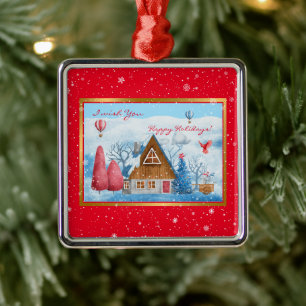 Cardinal on Landscape Customize Metal Ornament