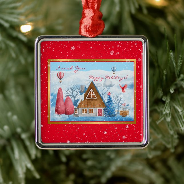 Cardinal on Landscape Customize Metal Ornament (Tree)