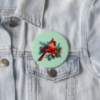 Cardinal on Pine Branch with Winter Berries