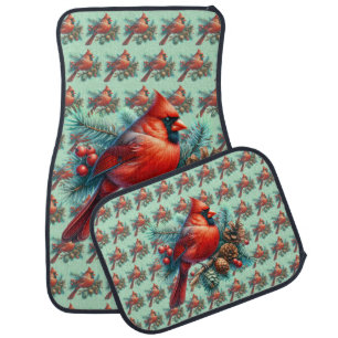 Cardinal on Pine Branch with Winter Berries Car Floor Mat