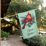 Cardinal on Pine Branch with Winter Berries House Flag