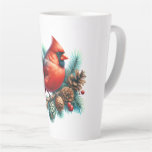 Cardinal on Pine Branch with Winter Berries Latte Mug