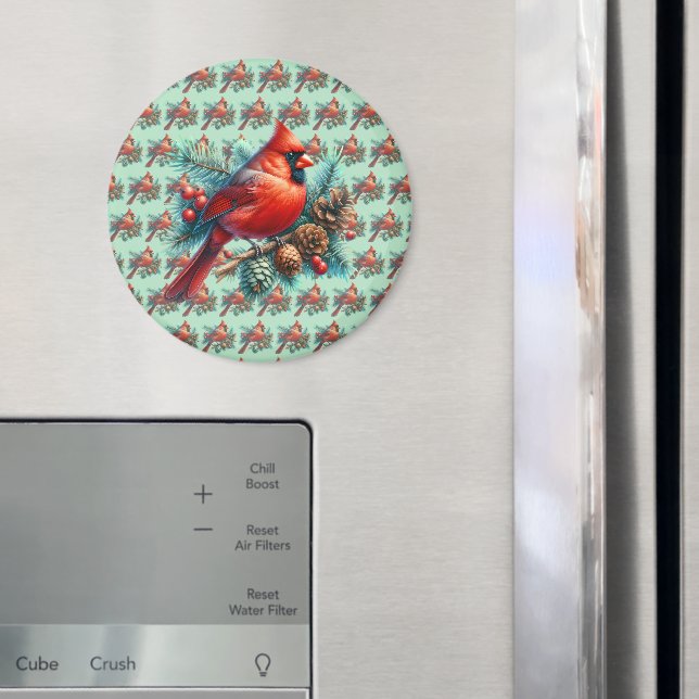 Cardinal on Pine Branch with Winter Berries Magnet (In Situ (Fridge))