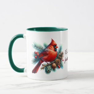 Cardinal on Pine Branch with Winter Berries Mug