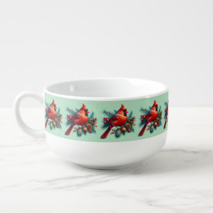 Cardinal on Pine Branch with Winter Berries Soup Mug