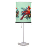 Cardinal on Pine Branch with Winter Berries Table Lamp