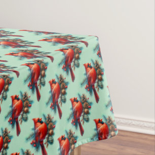 Cardinal on Pine Branch with Winter Berries Tablecloth