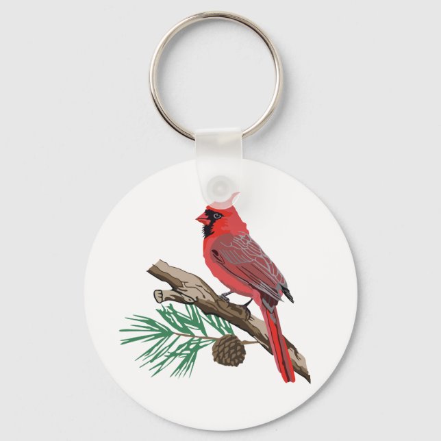 Cardinal On Pine Keychain (Front)