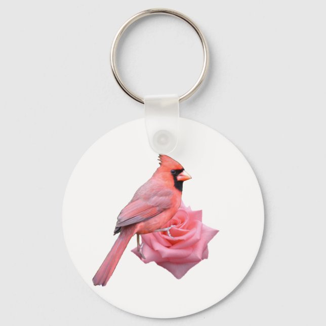Cardinal on Rose Keychain (Front)