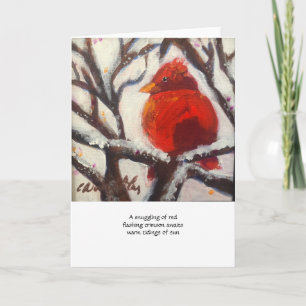 'Cardinal on snowy branch' blank folded card
