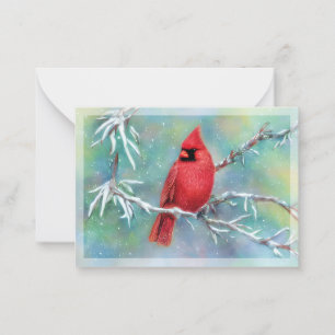 Cardinal on snowy branch budget mini Christmas Note Card