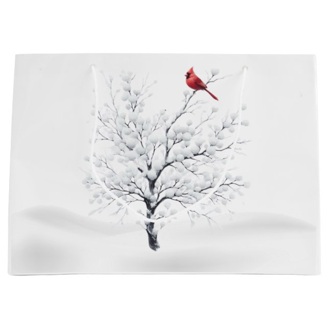 Cardinal on Snowy Tree Christmas Gift Bag (Front)
