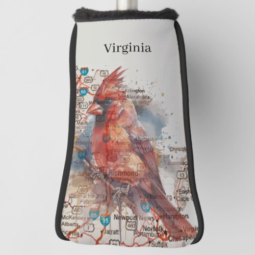 Cardinal on Virginia Road Map Golf Head Cover