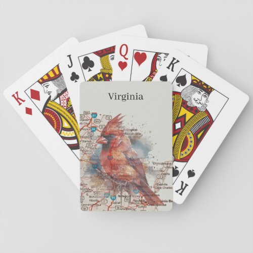 Cardinal on Virginia Road Map Playing Cards