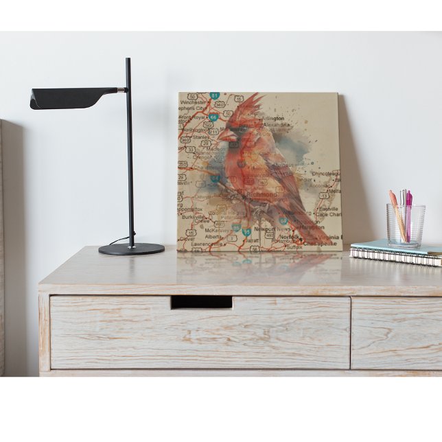 Cardinal on Virginia Road Map Watercolor Art (Creator Uploaded)