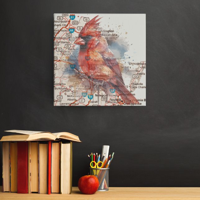 Cardinal on Virginia Road Map Watercolor Art (Creator Uploaded)