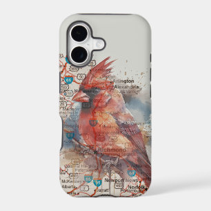 Cardinal on Virginia Road Map Watercolor Art iPhone 17 Case