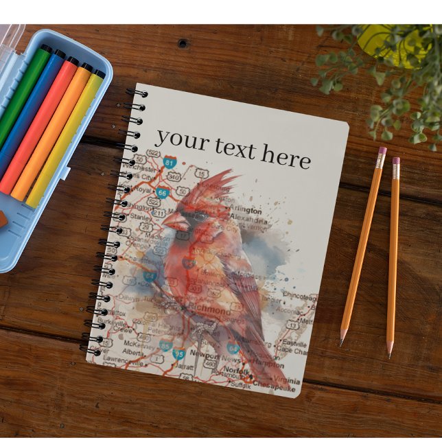 Cardinal on Virginia Road Map Watercolor Art Notebook (Creator Uploaded)