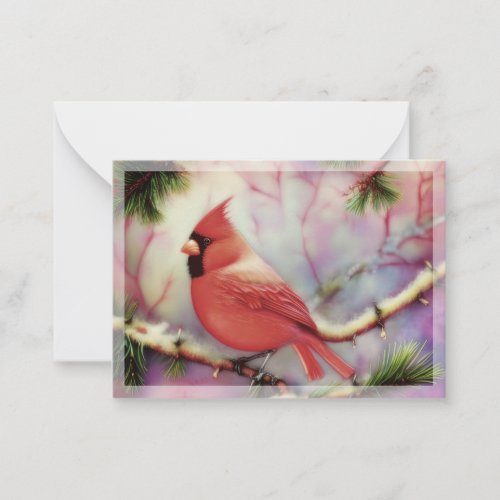 Cardinal on winter branch budget mini Christmas Note Card