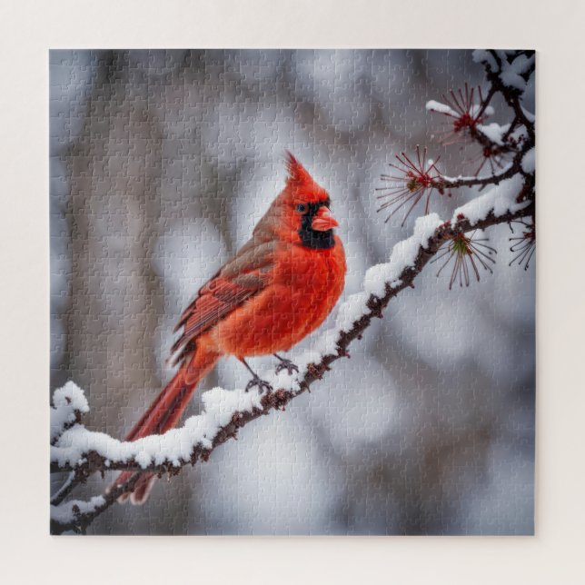 Cardinal On Winter Branch Jigsaw Puzzle (Vertical)