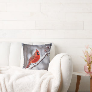 Cardinal On Winter Branch Throw Pillow