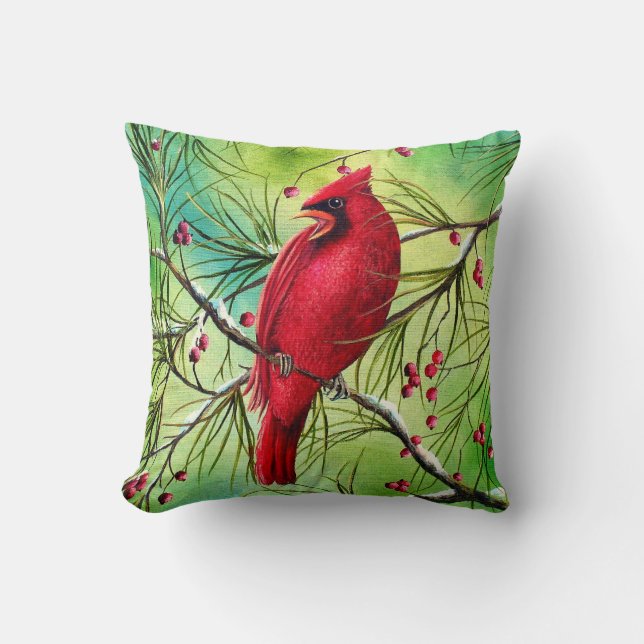 Cardinal Painting Throw Pillow (Front)