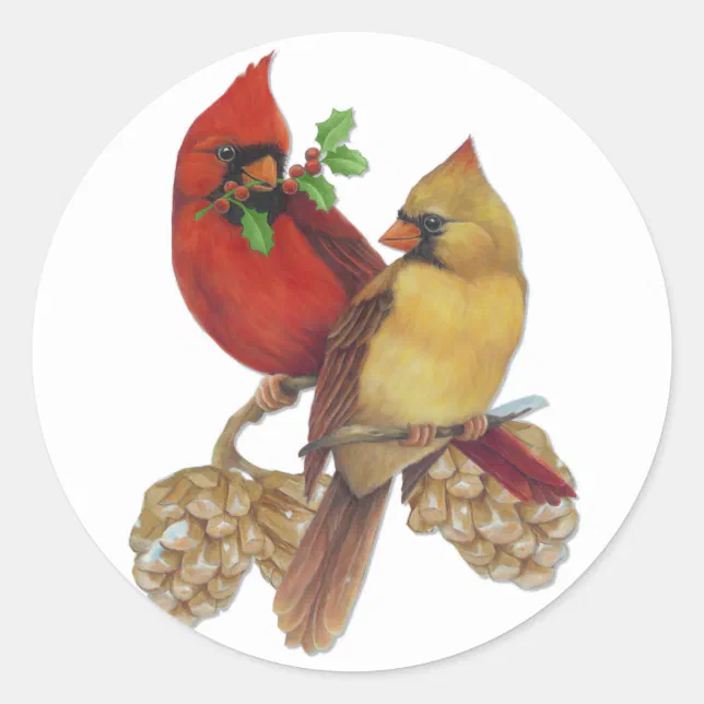 Cardinal Pair Classic Round Sticker | Zazzle