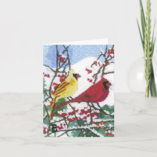 Cardinal Pair in the Mountain Snow Holiday Card