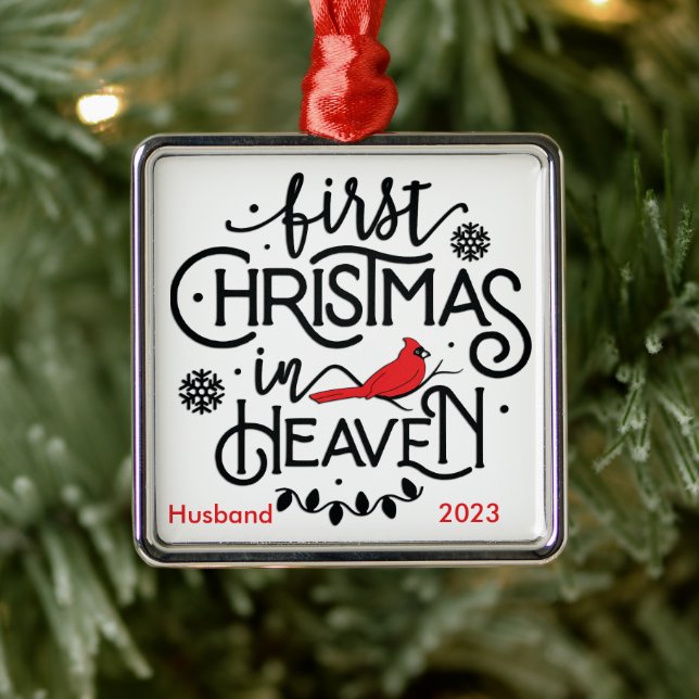 Cardinal/Personalized First Christmas In Heaven Metal Ornament (Tree)