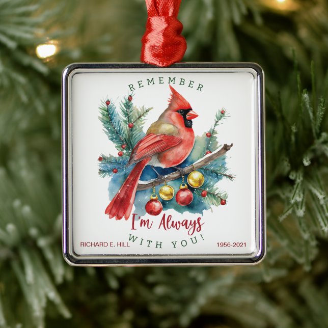 Cardinal Personalized Memorial Remember  Metal Ornament (Tree)