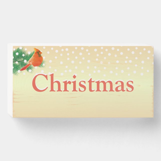 Cardinal, pine branch Christmas Wooden Box Sign (Front Horizontal)