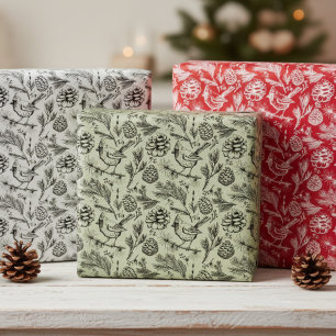 Cardinal, Pinecones, Pine Needles & Winter Berries Wrapping Paper Sheets