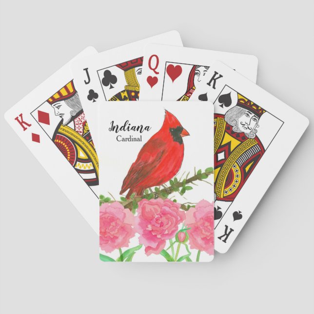 Cardinal Pink Peonies Indiana Souvenir Poker Cards (Back)