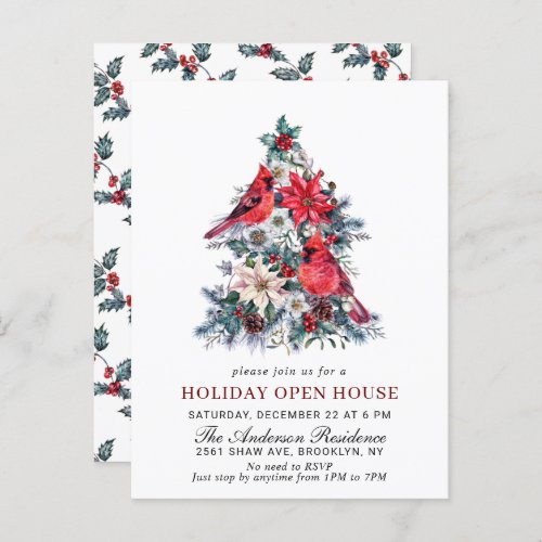 Cardinal Poinsettia HOLIDAY OPEN HOUSE Invitation Postcard