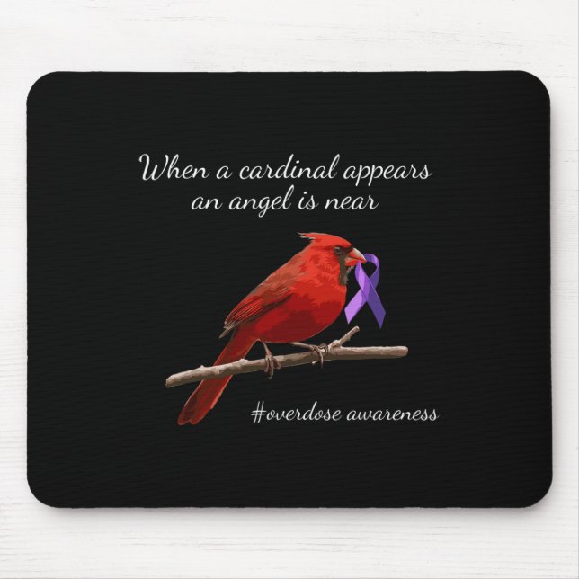 Cardinal Purple Ribbon Overdose Awareness Angel  Mouse Pad (Front)
