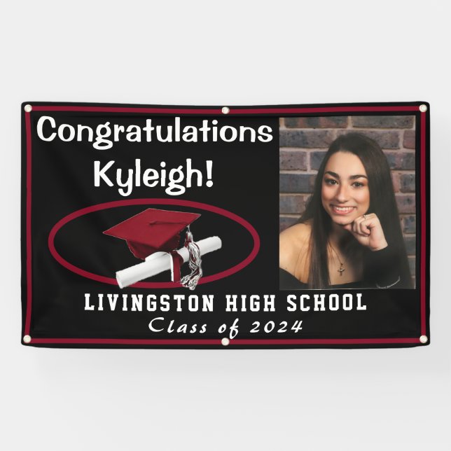 Cardinal Red and Black Graduation Photo Banner (Horizontal)