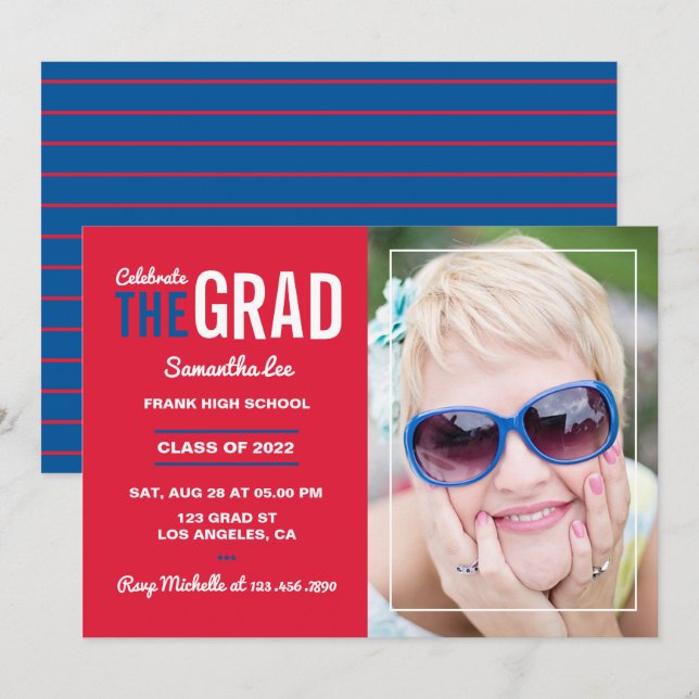 Cardinal Red and Blue Graduation Party Invitation (Front/Back)