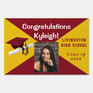 Cardinal Red and Gold Graduation Photo Lawn Sign